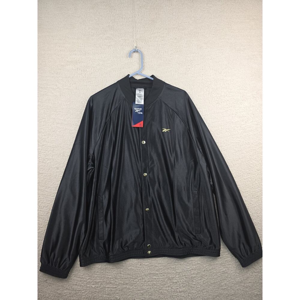 Reebok Men's Black Gold Logo Snap Front Varsity Jacket Size XL NWT